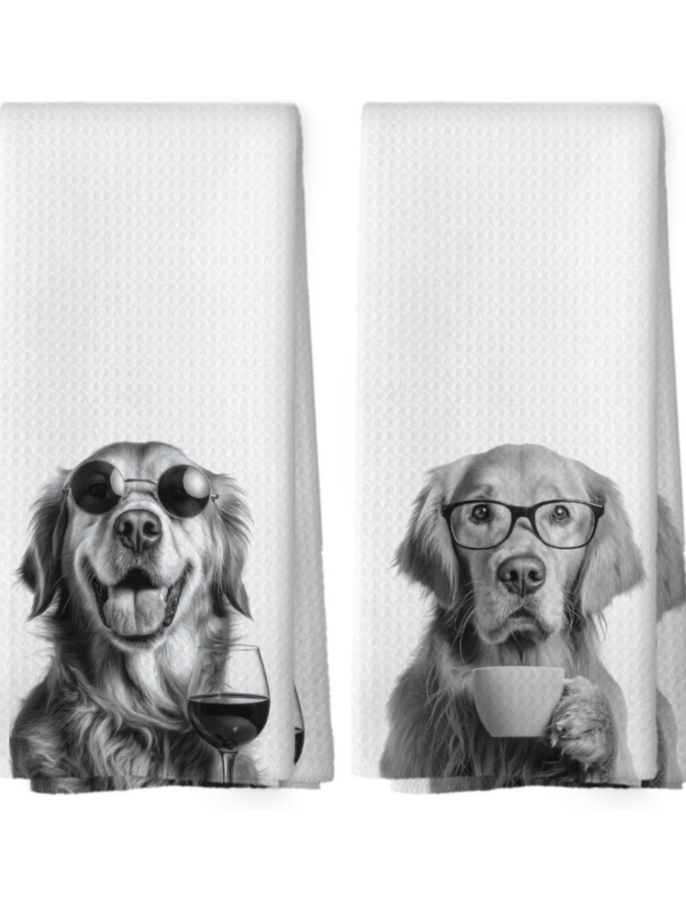 Golden Retriever Waffle Weave Kitchen Dish Towel